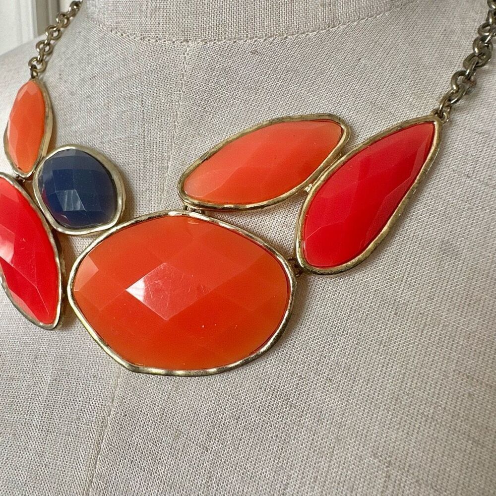 Orange and blue statement necklace - Picture 2 of 8